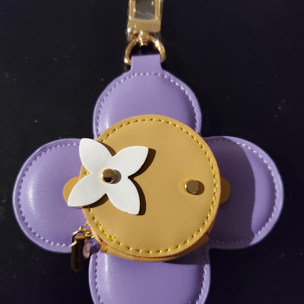 Lavender Flower Coin Pouch Keychain with Mustard Accent